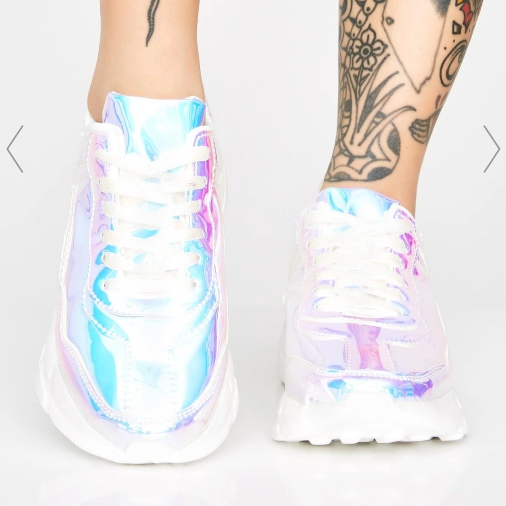 Dolls Kill White Holographic Shoes